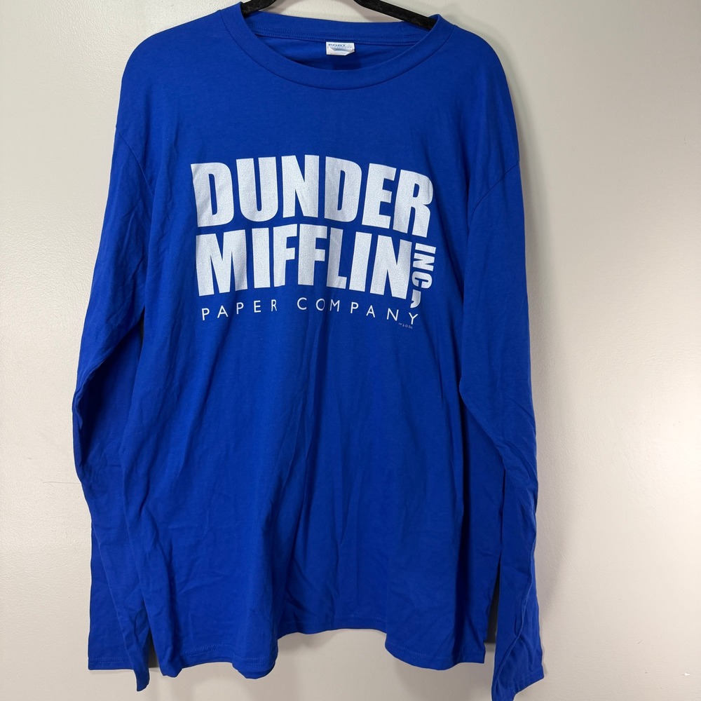 Womens XL Long Sleeve T-Shirt Blue Cotton Dunder Mifflin The Office Graphic